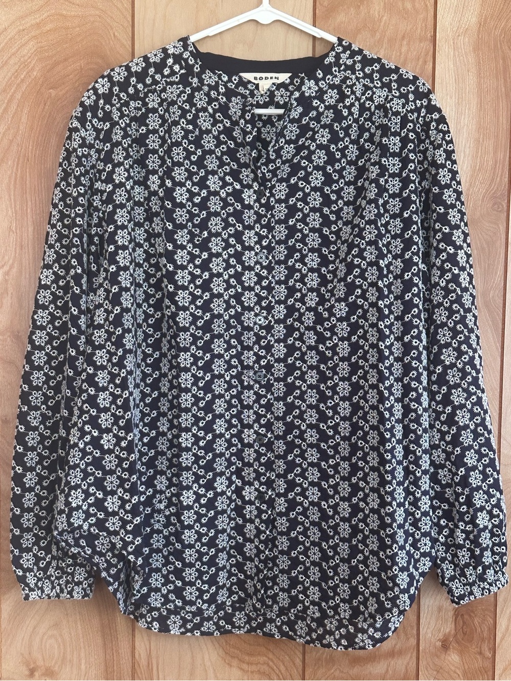 Boden Blue and White Floral Long-Sleeve Shirt Size 14